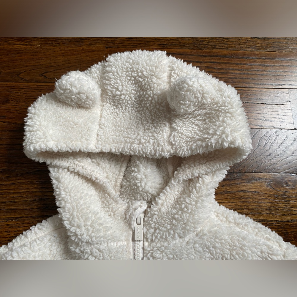 3T toddler girl sherpa fleece zip up hoodie Old Navy Cream White Jacket bear ear - Picture 8 of 16